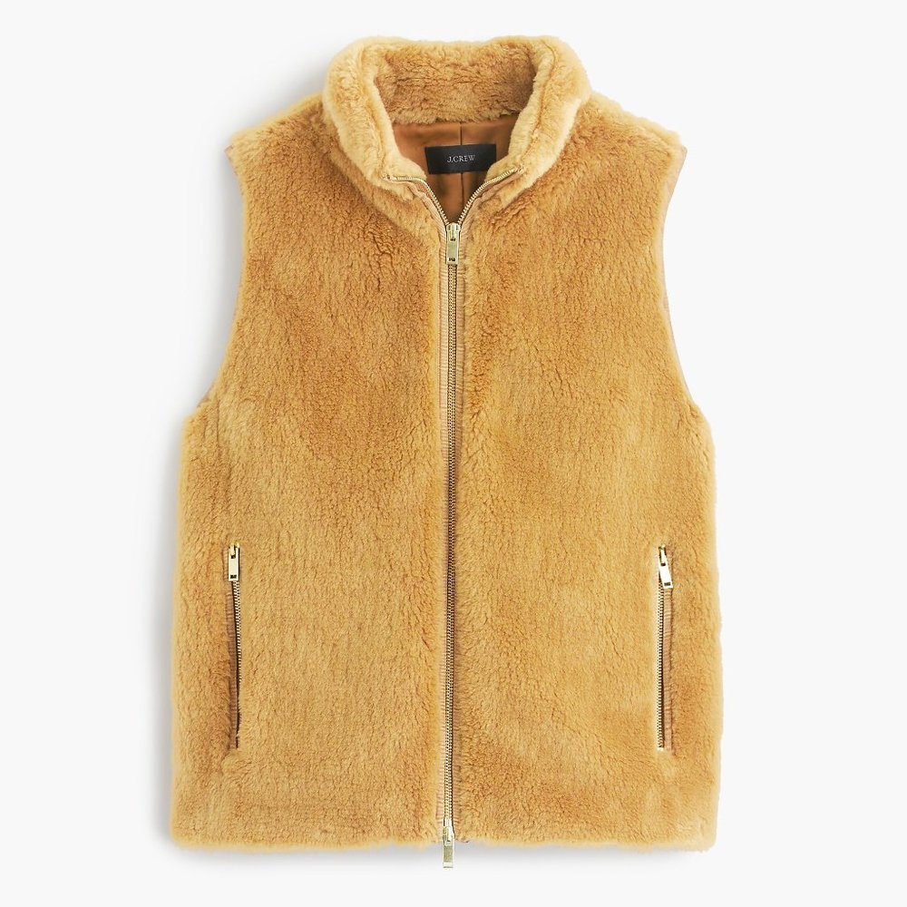 J. CREW Plush Fleece Excursion Vest Gold Hickory - Picture 6 of 10